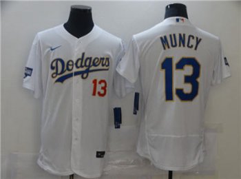 Men's Los Angeles Dodgers #13 Max Muncy 2021 Gold Program White Flex Base Sttiched Baseball Jersey