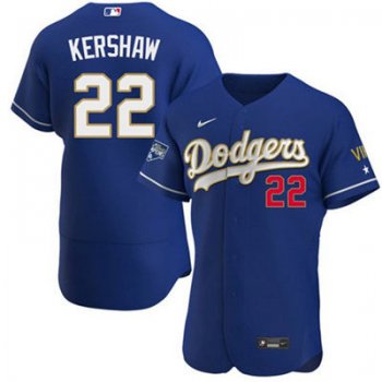 Men's Los Angeles Dodgers #22 Clayton Kershaw 2021 Gold Program Royal Blue Flex Base Sttiched Baseball Jersey