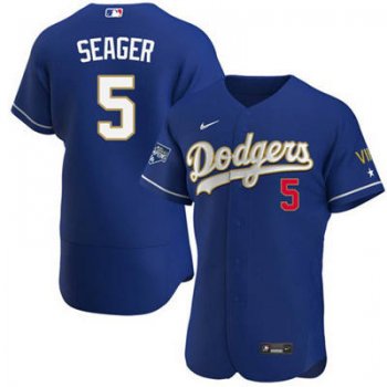 Men's Los Angeles Dodgers #5 Corey Seager 2021 Gold Program Royal Blue Flex Base Sttiched Baseball Jersey