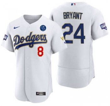 Men's Los Angeles Dodgers #8 #24 Kobe Bryant 2021 Gold Program With KB Patch White Sttiched Baseball Jersey