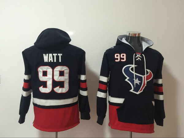 Men's Houston Texans #99 J.J. Watt NEW Navy Blue Pocket Stitched NFL Pullover Hoodie