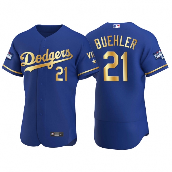 Walker Buehler Los Angeles Dodgers 2021 Gold Program Royal Jersey World Series Champions