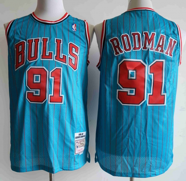 NBA Bulls 91 Dennis Rodman Blue Men Jersey