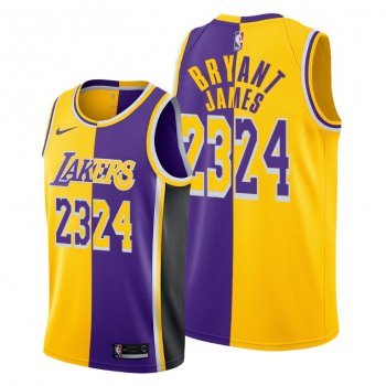 Kobe Bryant Mamba #24 James #23 Purple Gold Split Special Jersey