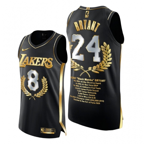 Lakers Kobe Bryant Anniversary of Mamba Black Jersey Golden Limited