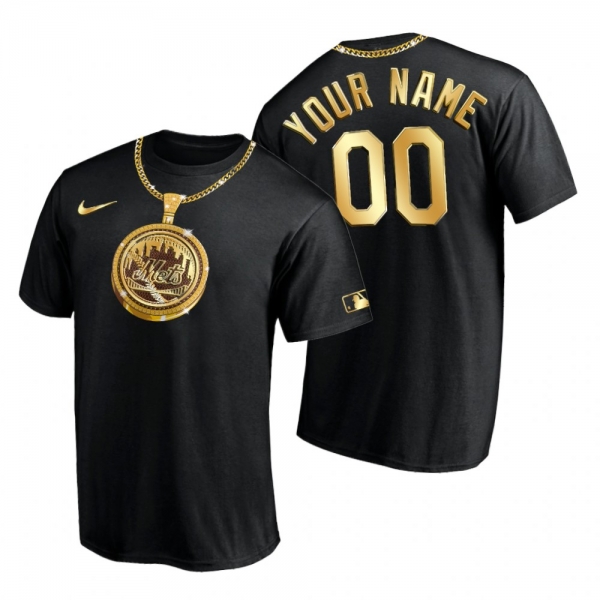 Custom New York Mets Black Swag Chain T-Shirt