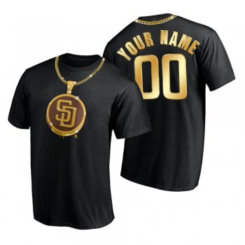 Custom Men's San Diego Padres Black T-Shirt Swag Chain