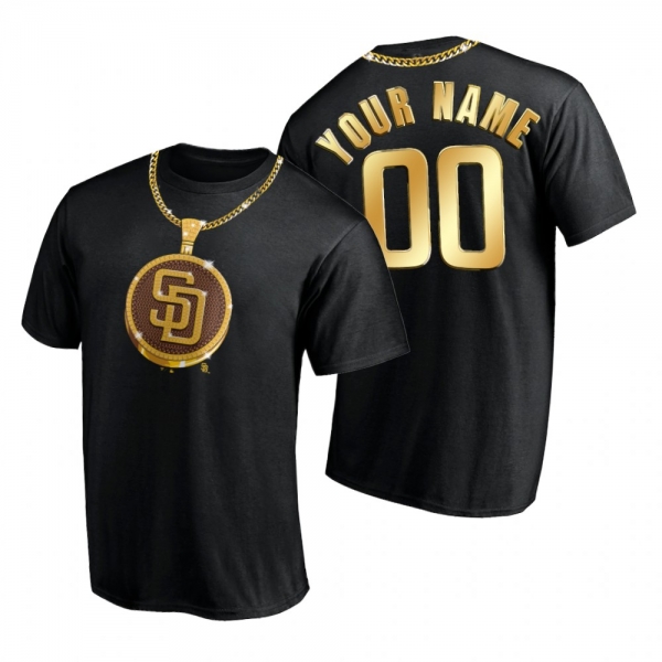 Custom Men's San Diego Padres Black T-Shirt Swag Chain