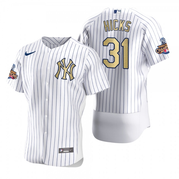 Men's New York Yankees Aaron Hicks Nike White Gold 2009 World Series Champions Jersey