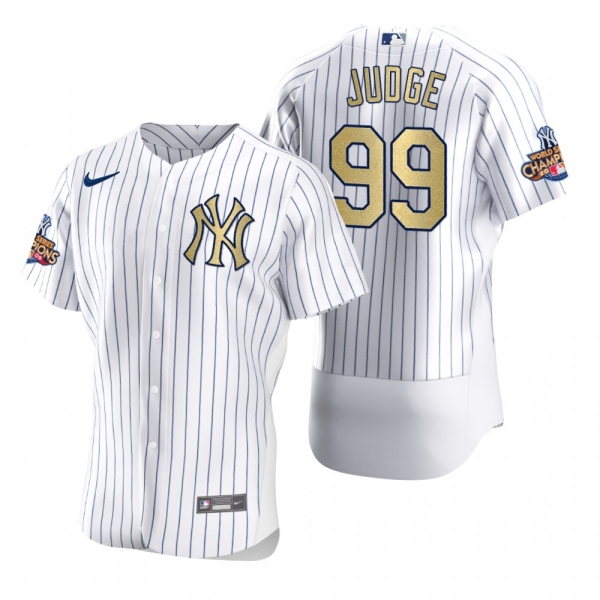 Men's New York Yankees Aaron Judge Nike White Gold 2009 World Series Champions Jersey