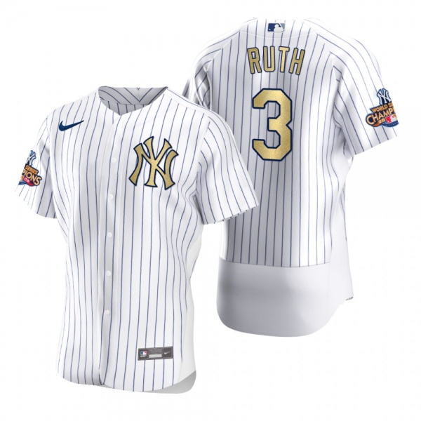 Men's New York Yankees Babe Ruth Nike White Gold 2009 World Series Champions Jersey