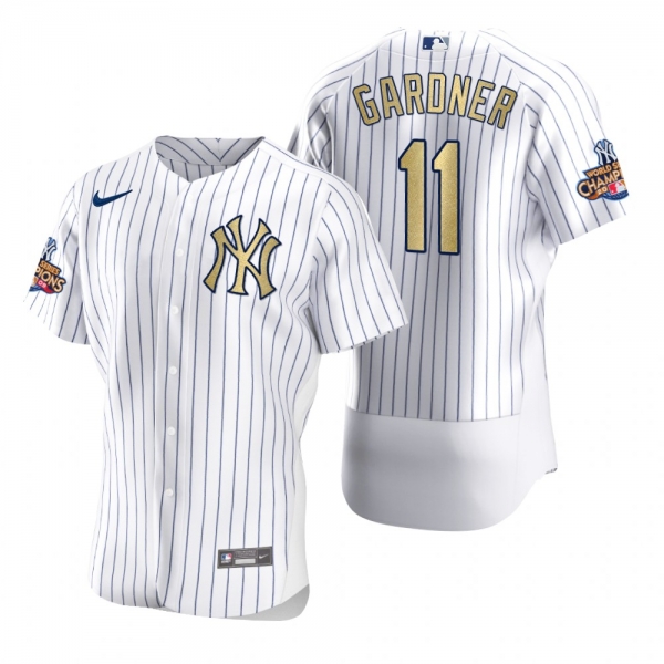 Men's New York Yankees Brett Gardner Nike White Gold 2009 World Series Champions Jersey