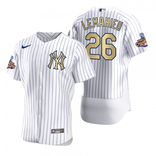 Men's New York Yankees DJ LeMahieu Nike White Gold 2009 World Series Champions Jersey