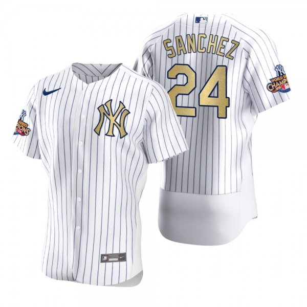 Men's New York Yankees Gary Sanchez Nike White Gold 2009 World Series Champions Jersey