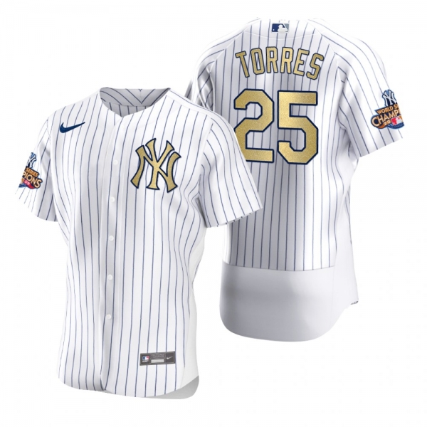 Men's New York Yankees Gleyber Torres Nike White Gold 2009 World Series Champions Jersey