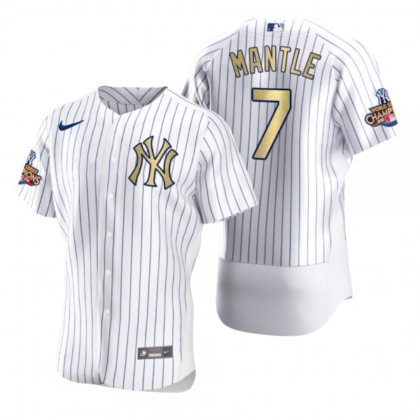 Men's New York Yankees Mickey Mantle Nike White Gold 2009 World Series Champions Jersey