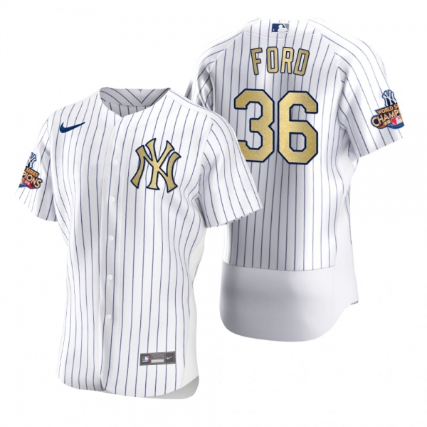 Men's New York Yankees Mike Ford Nike White Gold 2009 World Series Champions Jersey