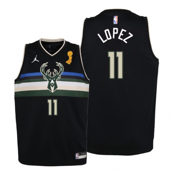 Youth Milwaukee Bucks 2021 NBA Finals Champions Brook Lopez #11 Jersey Black