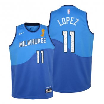 Youth Milwaukee Bucks 2021 NBA Finals Champions Brook Lopez #11 Jersey Blue