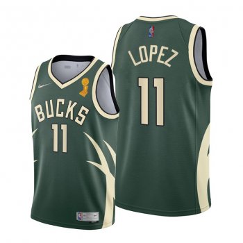 Milwaukee Bucks 2021 NBA Finals Champions Brook Lopez #11 Jersey Green