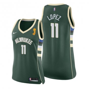 Women Milwaukee Bucks 2021 NBA Finals Champions Brook Lopez #11 Jersey Green