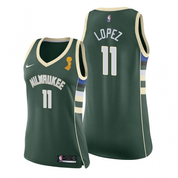 Women Milwaukee Bucks 2021 NBA Finals Champions Brook Lopez #11 Jersey Green