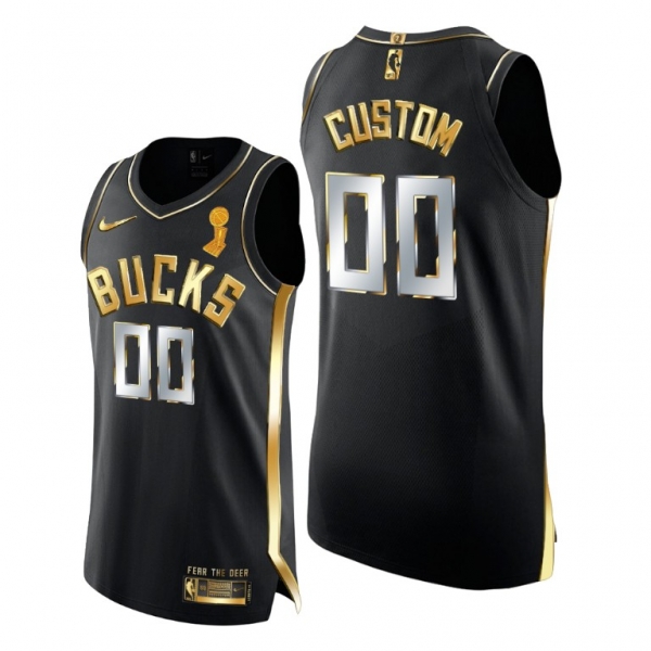 Milwaukee Bucks 2021 NBA Finals Champions Custom #00 Golden Edition Jersey Black