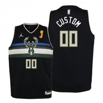 Youth Milwaukee Bucks 2021 NBA Finals Champions Custom #00 Jersey Black