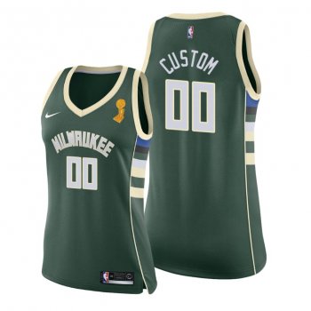 Women Milwaukee Bucks 2021 NBA Finals Champions Custom #00 Jersey Green