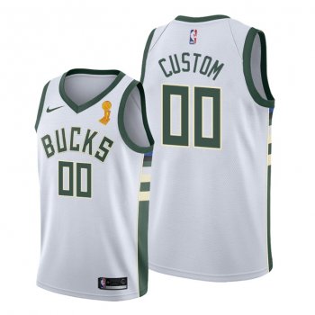 Milwaukee Bucks 2021 NBA Finals Champions Custom #00 Jersey White