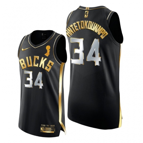 Milwaukee Bucks 2021 NBA Finals Champions Giannis Antetokounmpo #34 Golden Edition Jersey Black