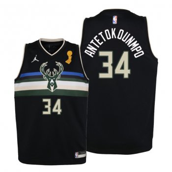 Youth Milwaukee Bucks 2021 NBA Finals Champions Giannis Antetokounmpo #34 Jersey Black