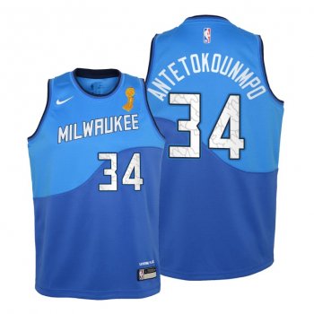 Youth Milwaukee Bucks 2021 NBA Finals Champions Giannis Antetokounmpo #34 Jersey Blue