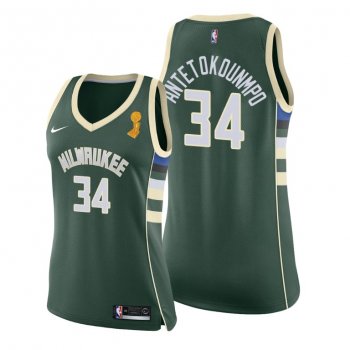 Women Milwaukee Bucks 2021 NBA Finals Champions Giannis Antetokounmpo #34 Jersey Green