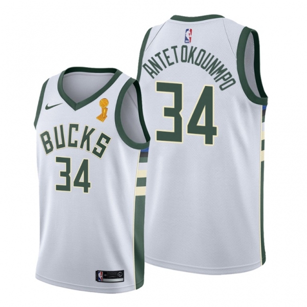 Milwaukee Bucks 2021 NBA Finals Champions Giannis Antetokounmpo #34 Jersey White