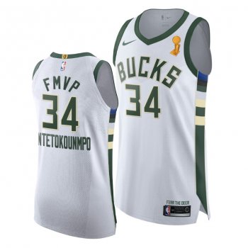 Milwaukee Bucks #34 Giannis Antetokounmpo White 2021 FMVP Jersey Authentic