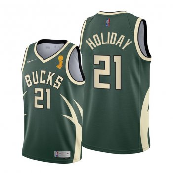 Milwaukee Bucks 2021 NBA Finals Champions Jrue Holiday #21 Jersey Green