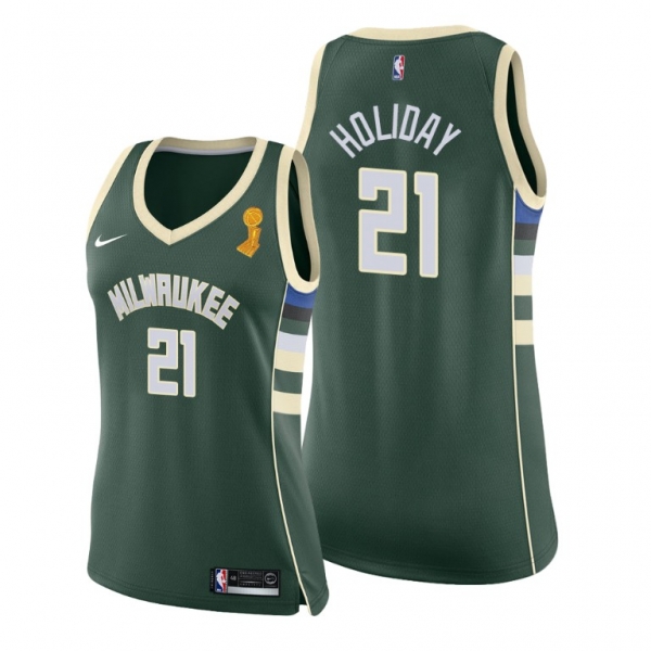 Women Milwaukee Bucks 2021 NBA Finals Champions Jrue Holiday #21 Jersey Green