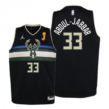 Youth Milwaukee Bucks 2021 NBA Finals Champions Kareem Abdul-Jabbar #33 Jersey Black