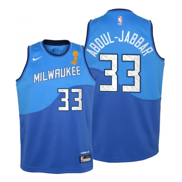 Youth Milwaukee Bucks 2021 NBA Finals Champions Kareem Abdul-Jabbar #33 Jersey Blue