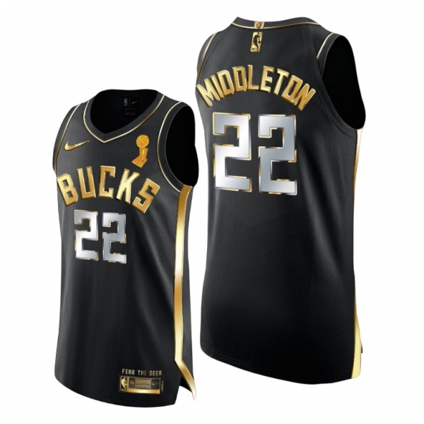 Milwaukee Bucks 2021 NBA Finals Champions Khris Middleton #22 Golden Edition Jersey Black