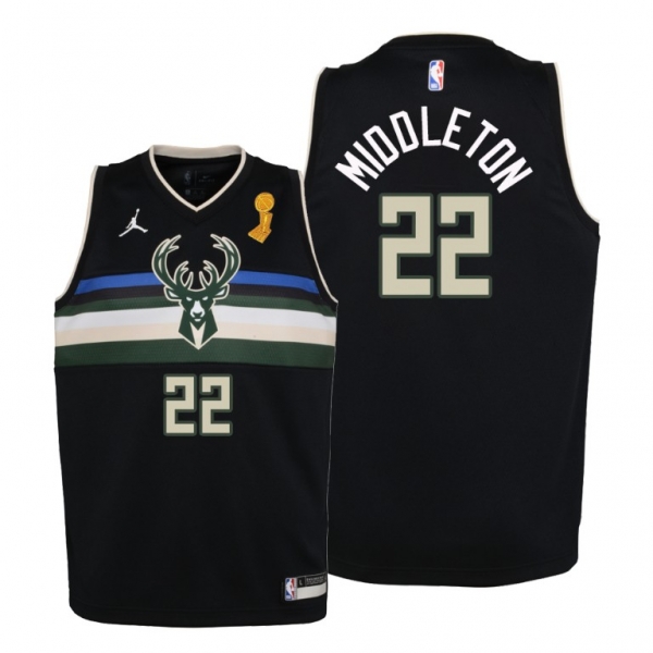 Youth Milwaukee Bucks 2021 NBA Finals Champions Khris Middleton #22 Jersey Black