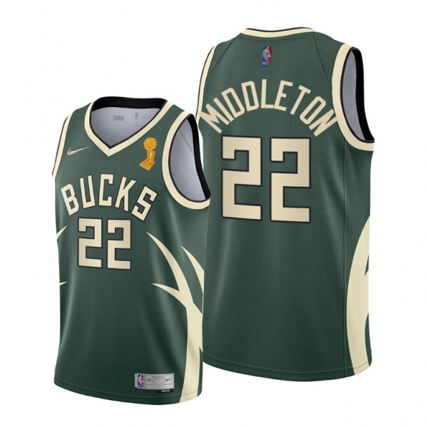 Milwaukee Bucks 2021 NBA Finals Champions Khris Middleton #22 Jersey Green