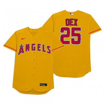 Los Angeles Angels Dexter Fowler Dex Gold 2021 Players' Weekend Nickname Jersey