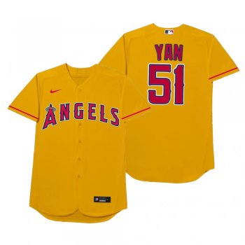 Los Angeles Angels Jaime Barria Yan Gold 2021 Players' Weekend Nickname Jersey