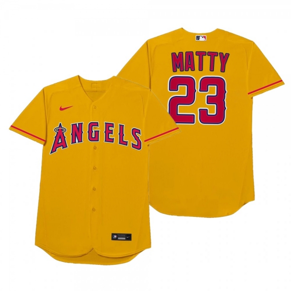 Los Angeles Angels Matt Thaiss Matty Gold 2021 Players' Weekend Nickname Jersey