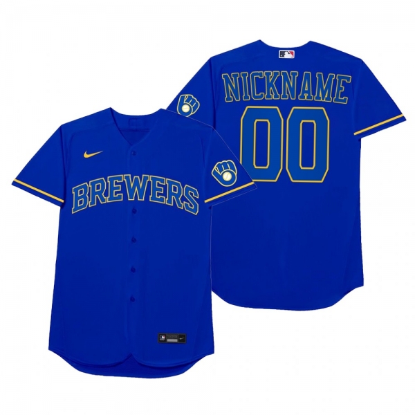 Milwaukee Brewers Custom Nickname Royal 2021 Players' Weekend Jersey