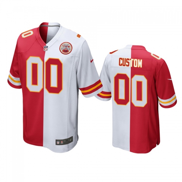 Kansas City Chiefs Custom Red White Split Two Tone Game Jersey