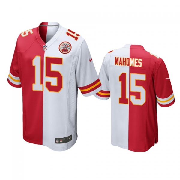 Kansas City Chiefs Patrick Mahomes Red White Split Two Tone Game Jersey