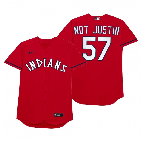 Cleveland Indians Shane Bieber Not Justin Red 2021 Players' Weekend Nickname Jersey